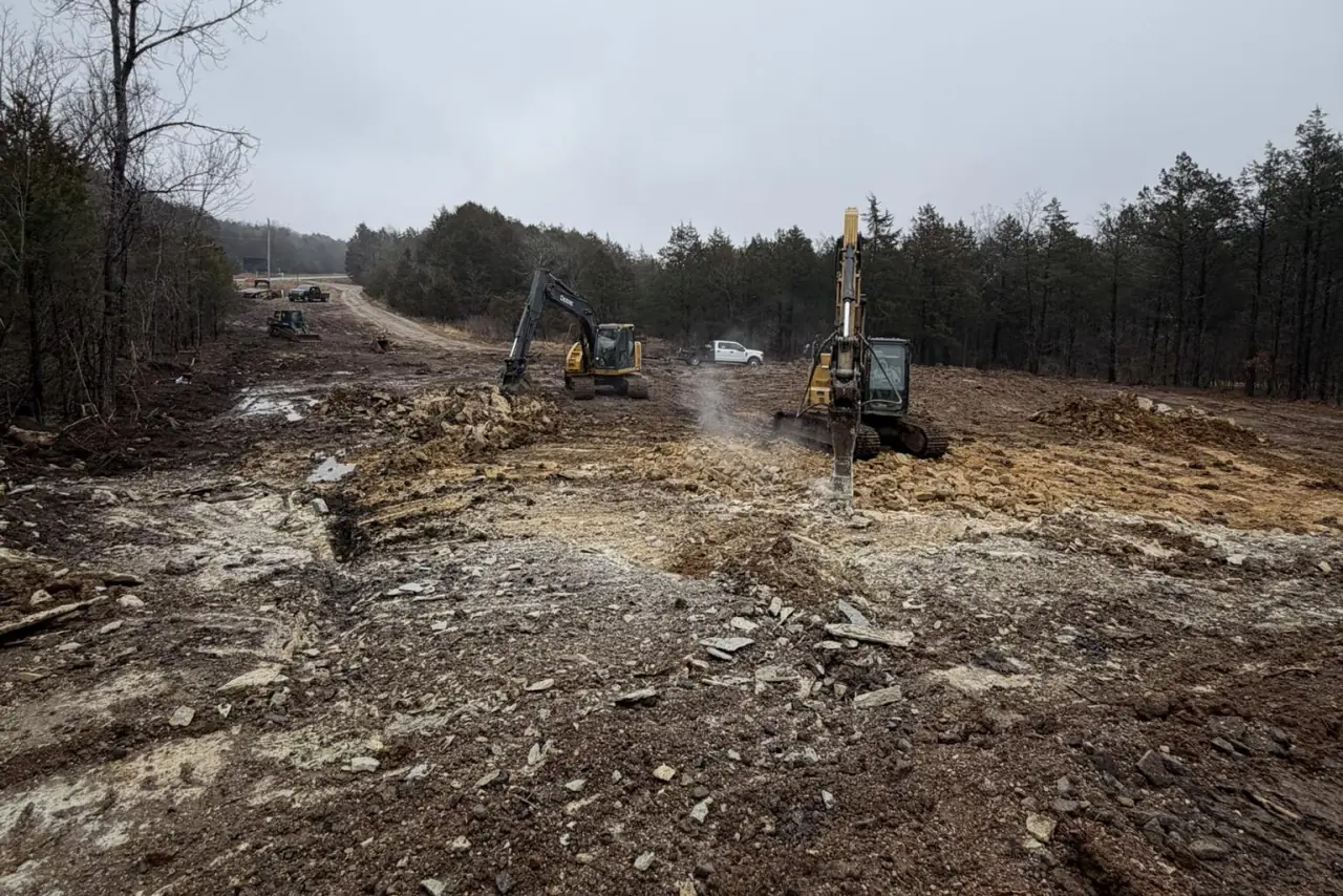 Two excavators clearing a wooded site